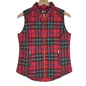 CROWN & IVY Plaid Vest Puffy Quilted Tartan Full Zip Holiday Petite Size Small
